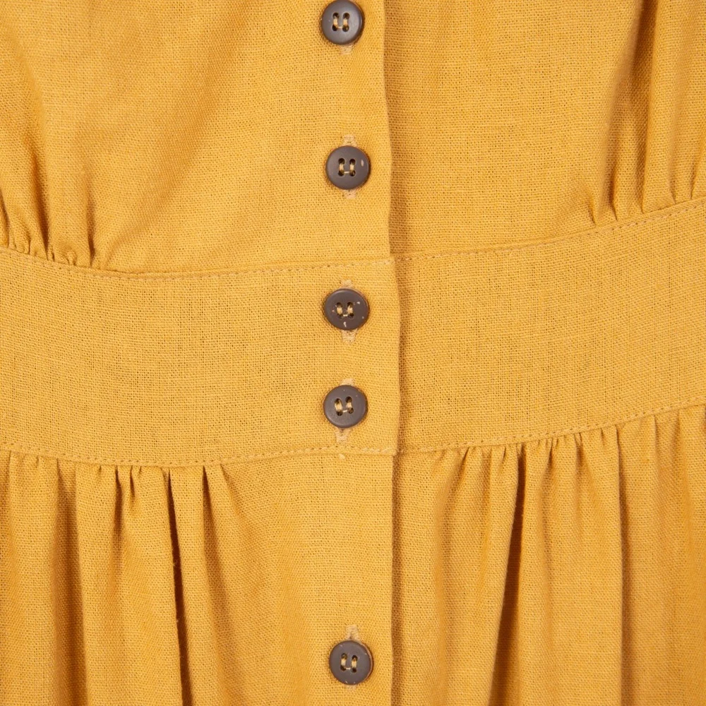 Rebellion Mustard Button Down Linen Midi Dress - Picture 2 of 8